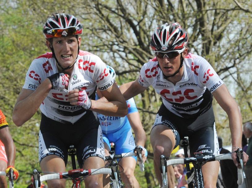 2008, Liegi-Bastogne-Liegi con il fratello Frank. La gara sar vinta da Alejandro Valverde. Afp